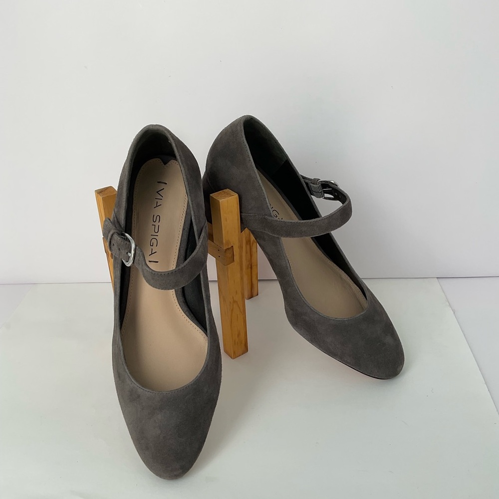 Via Spiga Gray Suede Mary Jane Heels